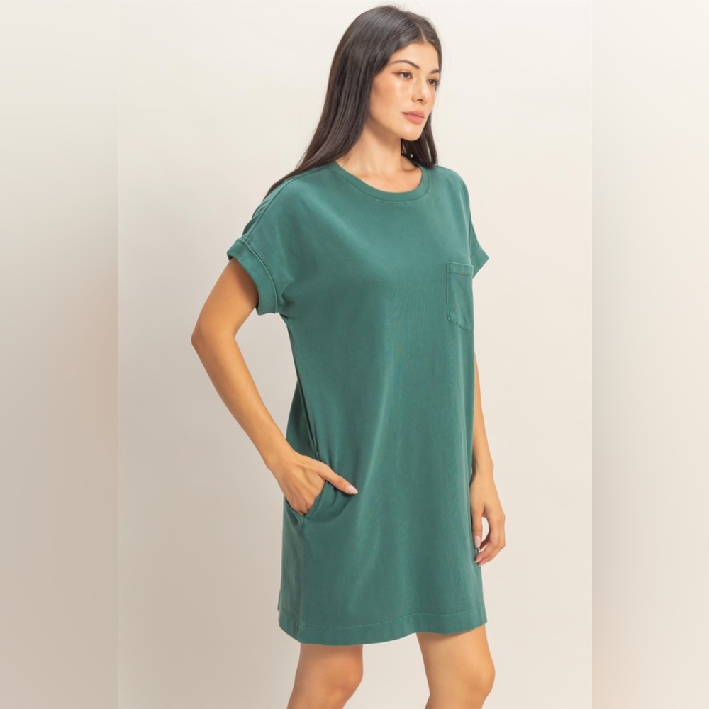 HYFVE Women's 100% Cotton Green T-Shirt Dress
